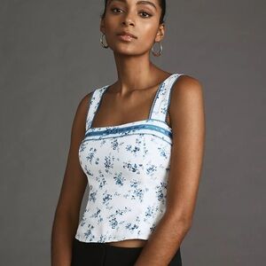 Reformation Eloise Linen Blue Floral Camisole Top